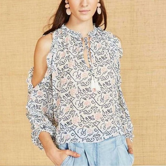 Ulla Johnson NWT Dunia Silk Blouse Women’s Size 0 Cold Shoulder Floral Ruffle - Picture 1 of 12